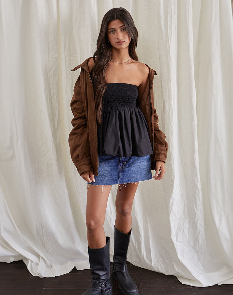 Imagen de Gaux Puffball Shirred Bandeau Top en Negro