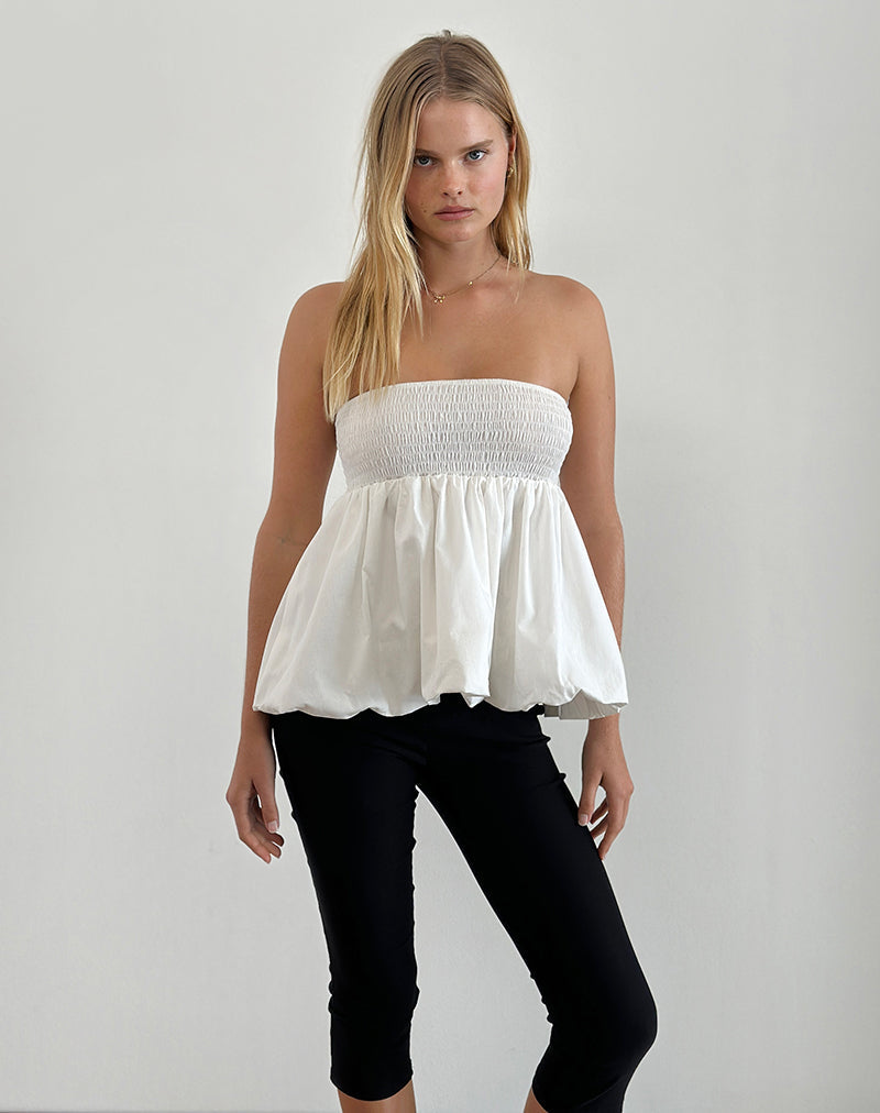 imagen de Gaux Puffball Shirred Top en popelina marfil