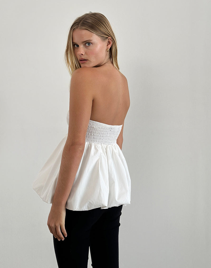 imagen de Gaux Puffball Shirred Top en popelina marfil