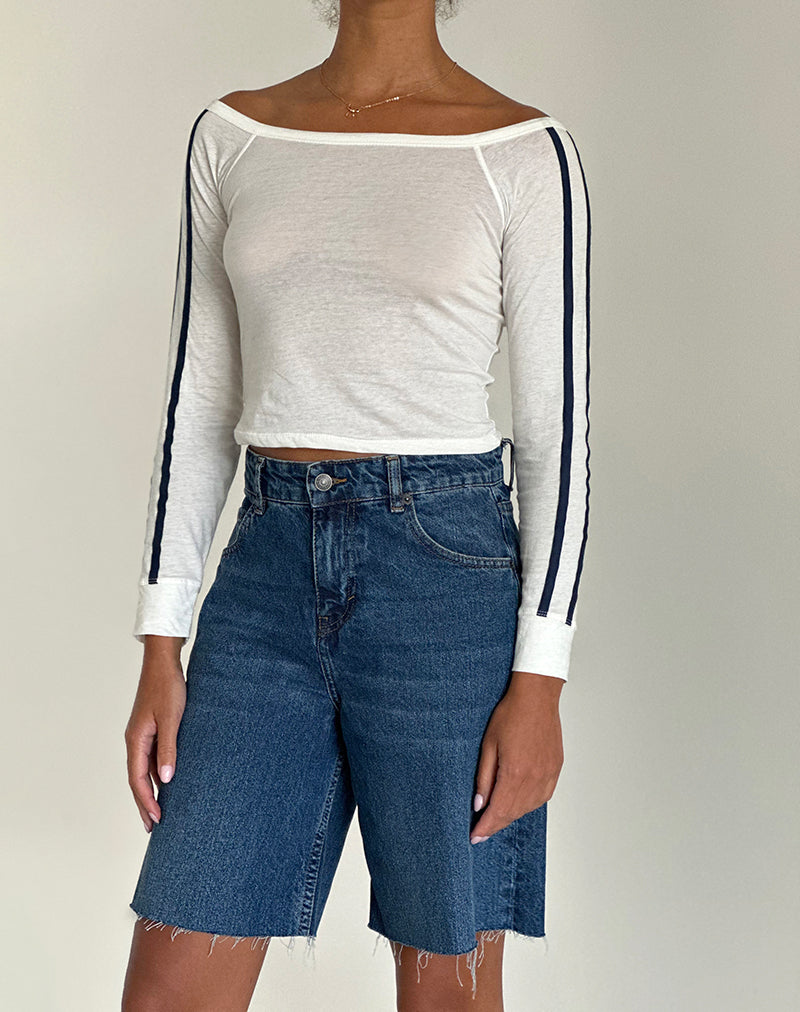 Gavya Top de manga larga en blanco roto con rayas azul marino
