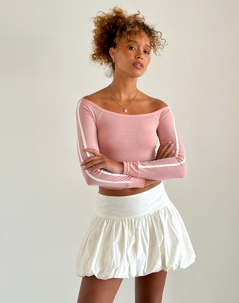 Imagen de Gavya Top Bardot Manga Larga en Rosa Dama con Raya Blanca