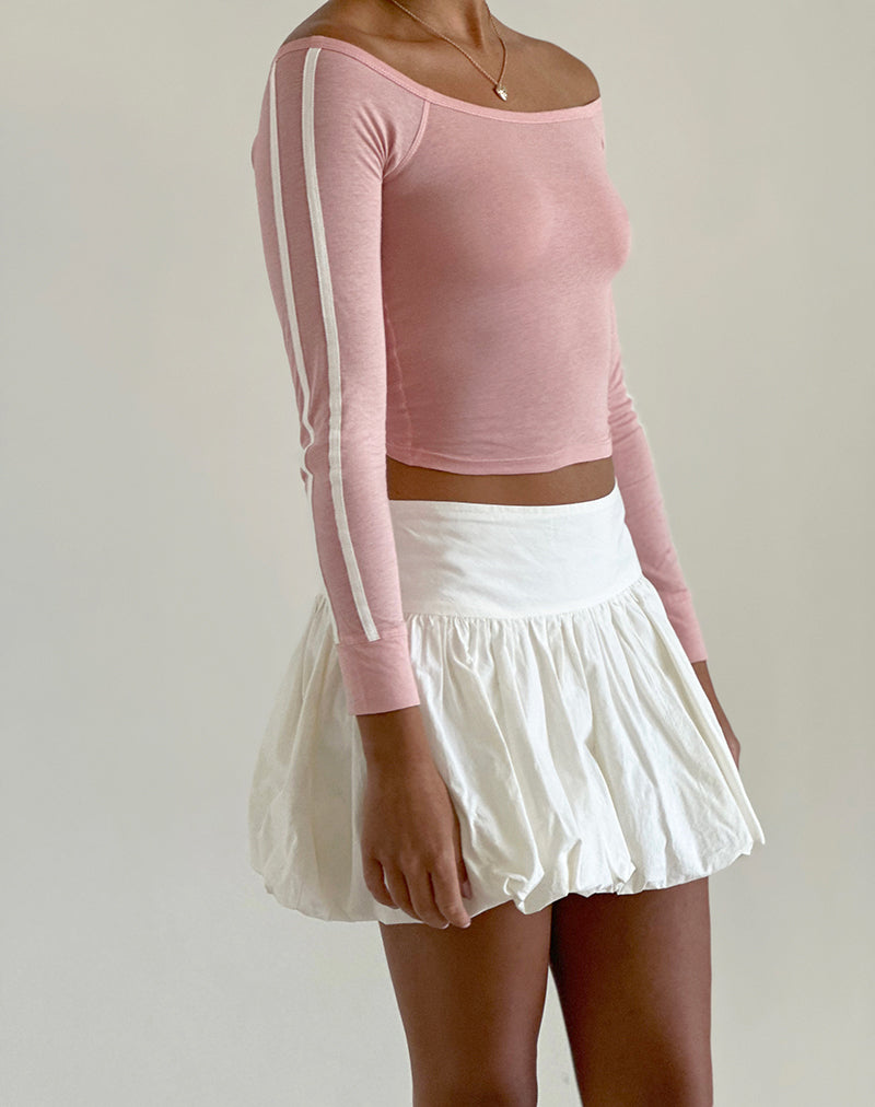 Imagen de Gavya Top Bardot Manga Larga en Rosa Dama con Raya Blanca