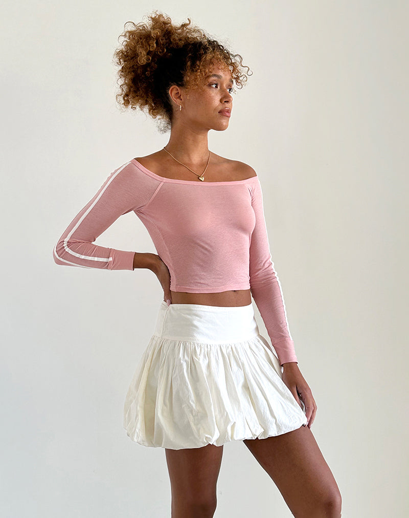Imagen de Gavya Top Bardot Manga Larga en Rosa Dama con Raya Blanca