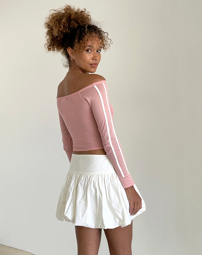 Imagen de Gavya Top Bardot Manga Larga en Rosa Dama con Raya Blanca