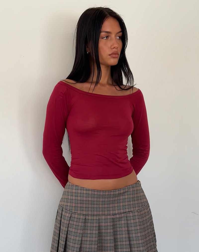 Gavya Top De Manga Larga En Tejido De Punto Bardot Rojo Adrenalina