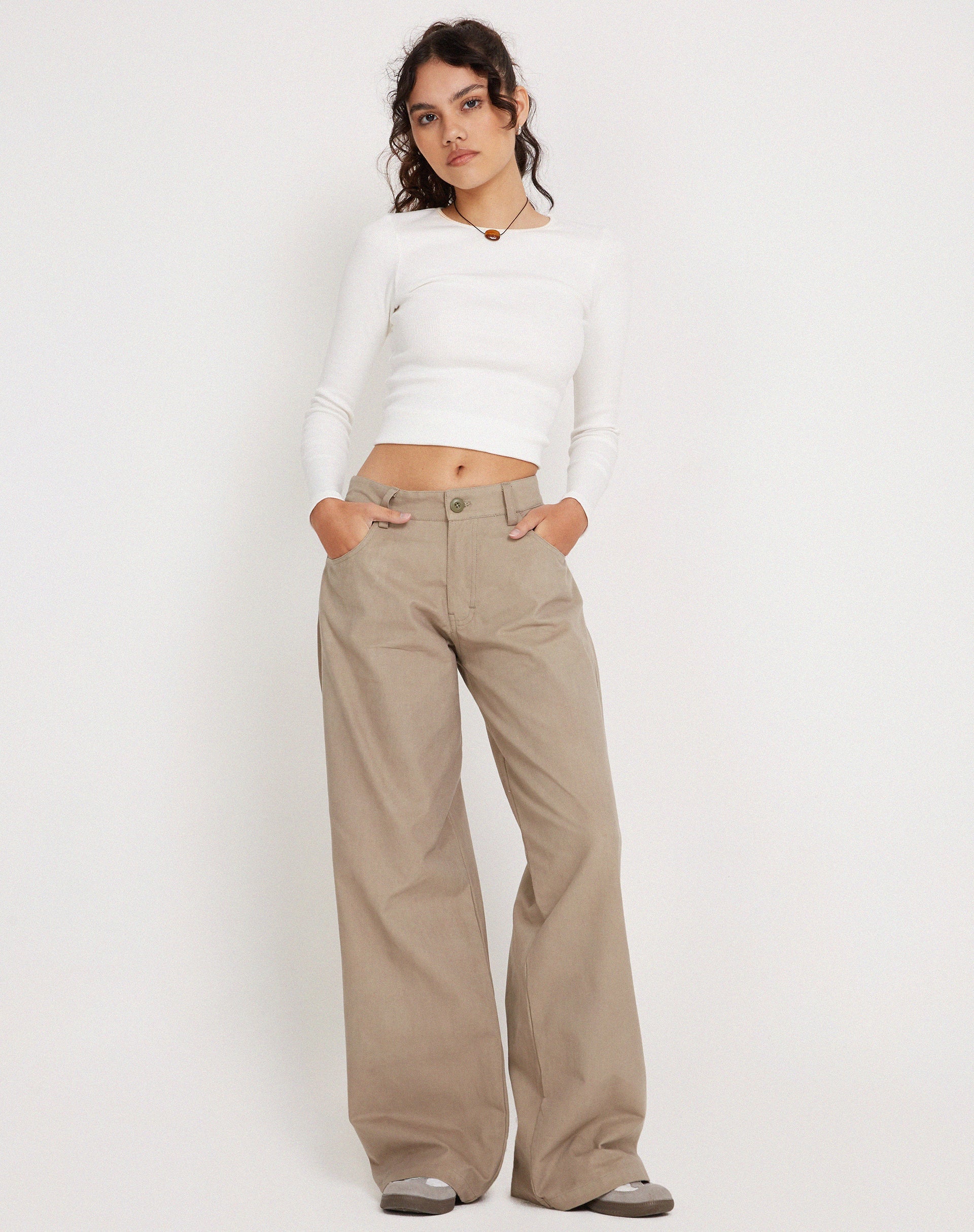 Image of Pantalones amplios de tiro bajo extra anchos en biscotti