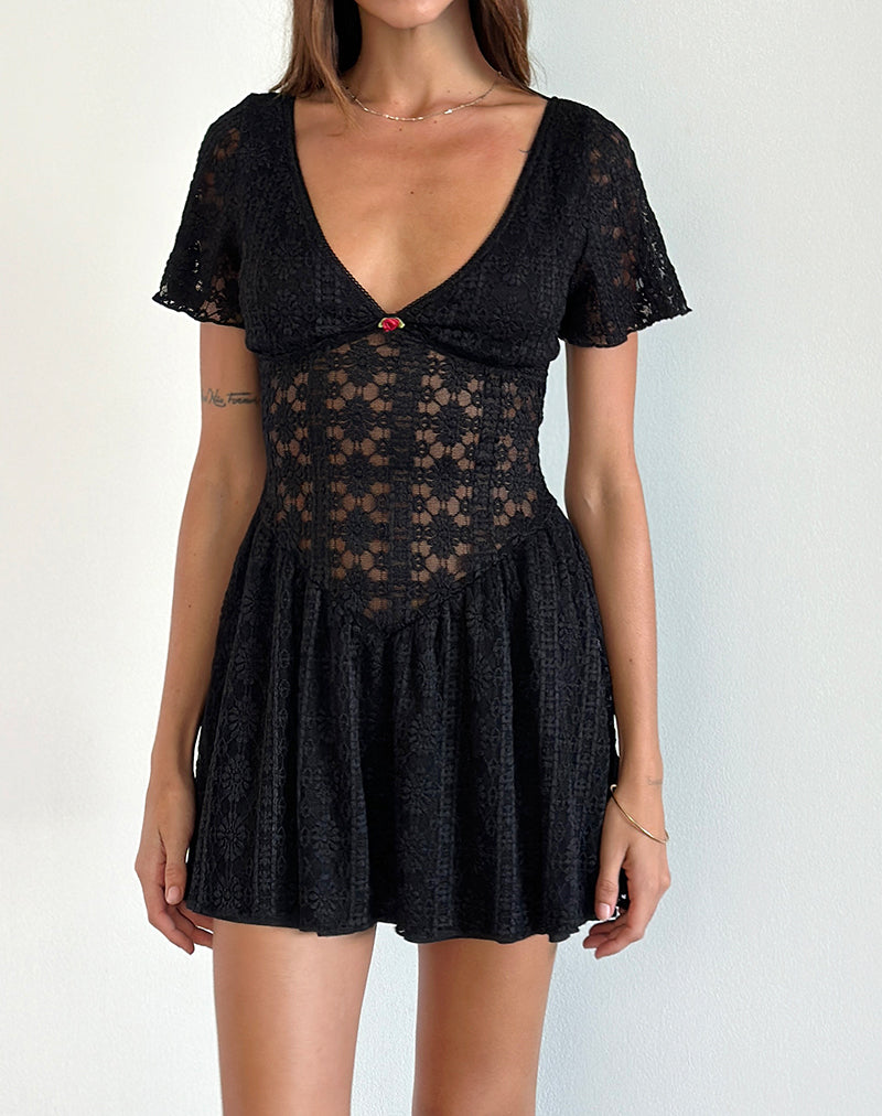 Geni Mini Vestido de Encaje Regal Negro