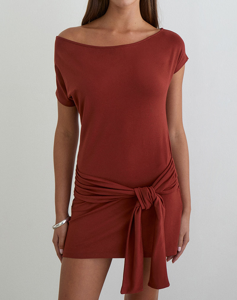 Mini vestido Genya en jersey color ladrillo cocido