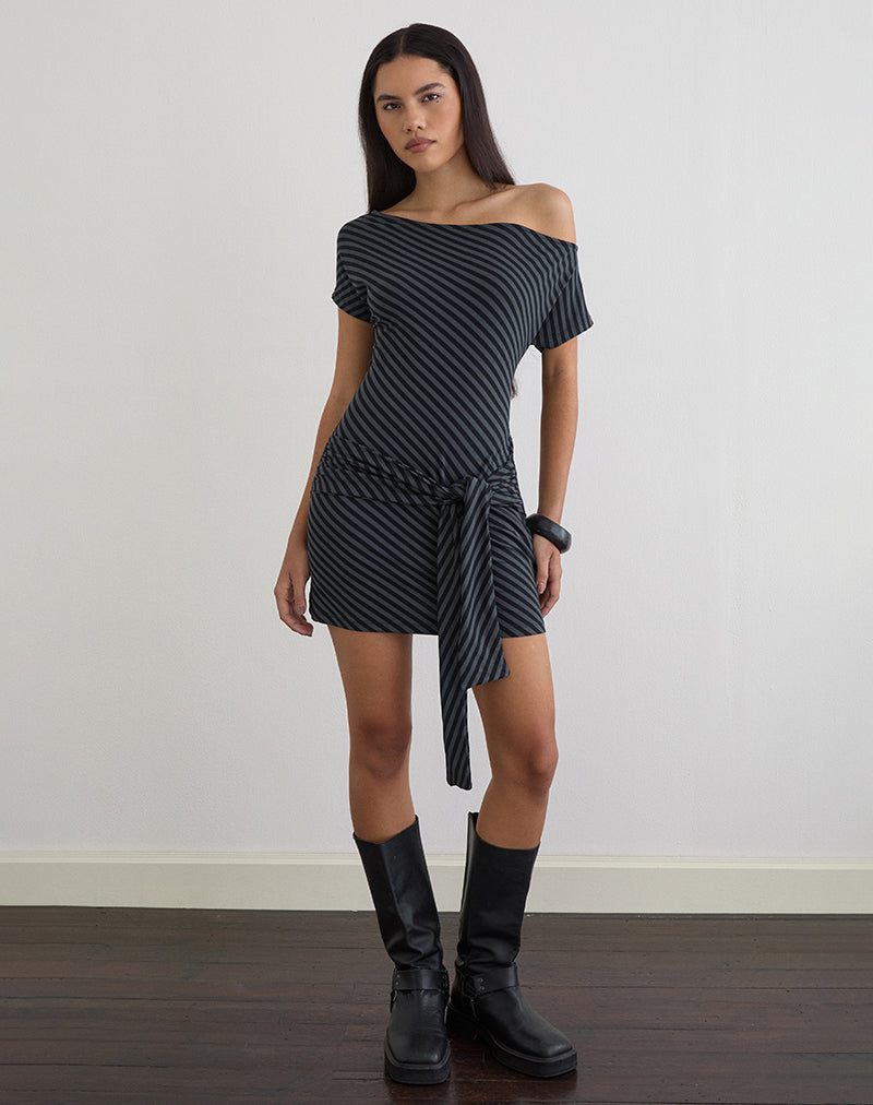 Mini vestido Genya con rayas oblicuas Ocean Storm