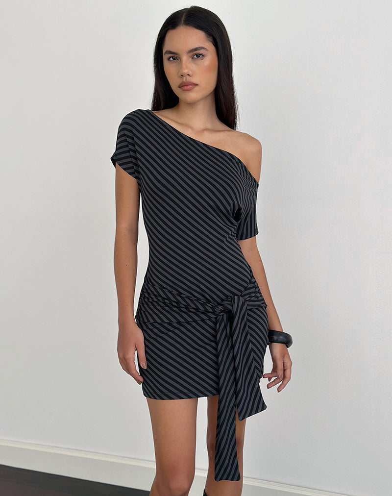 Imagen del minivestido Genya con rayas oblicuas Ocean Storm