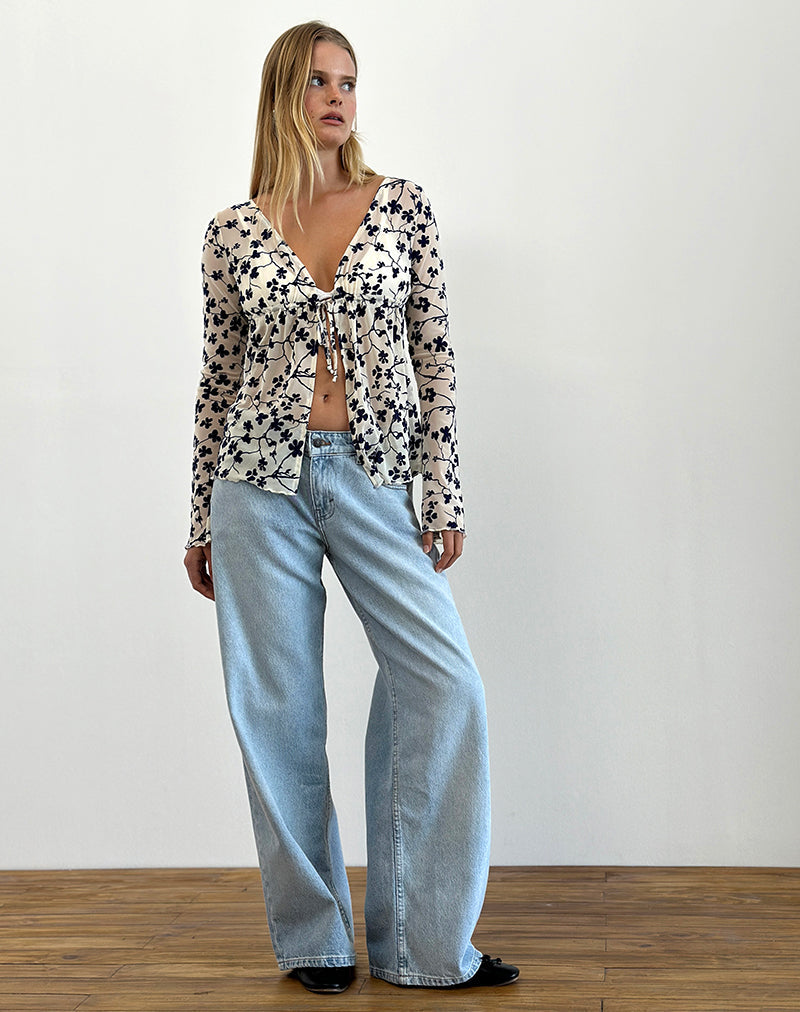 Imagen de Gerbera Top de manga larga en Crema Floral Grunge Flock