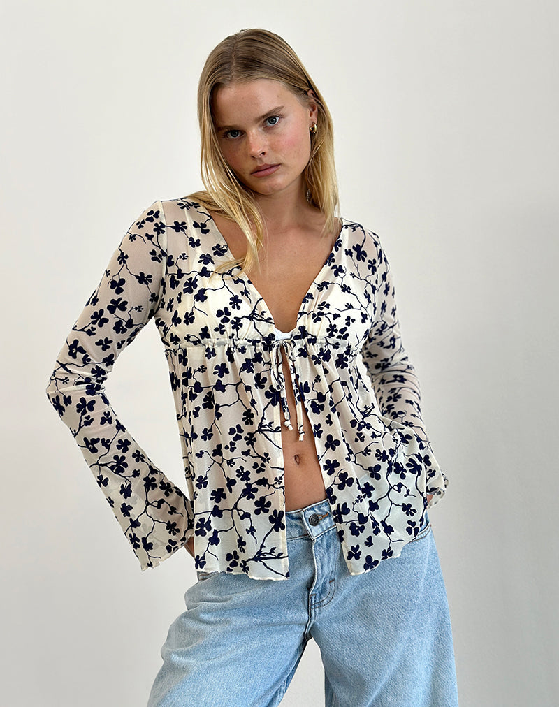 Top de manga larga Gerbera en Crema Floral Grunge Flock