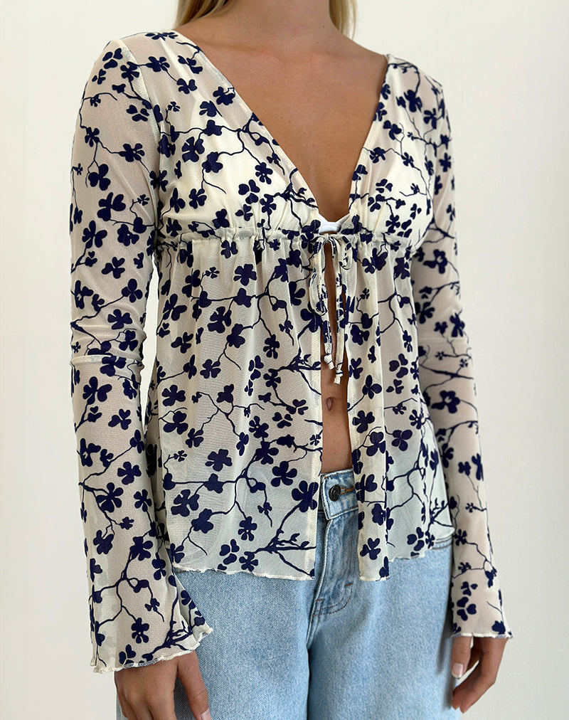 Top de manga larga Gerbera en Crema Floral Grunge Flock