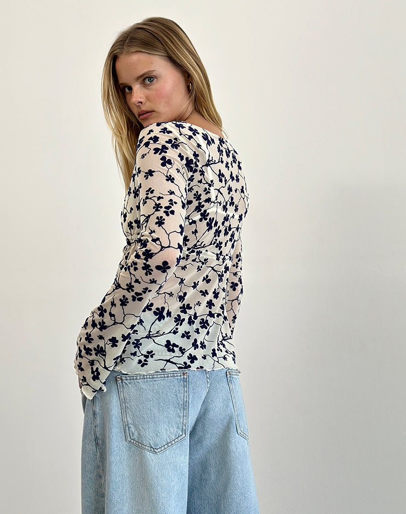 Imagen de Gerbera Top de manga larga en Crema Floral Grunge Flock