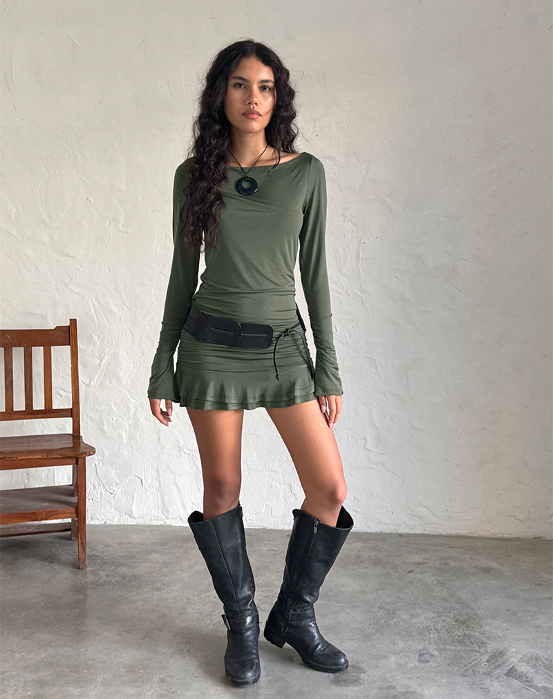 Mini Vestido de Manga Larga Gillian en Slinky Khaki