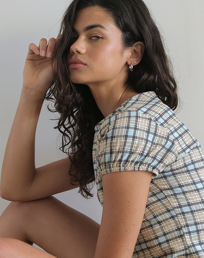 imagen de Gingka Mini Dress in Pastel Blue Tartan