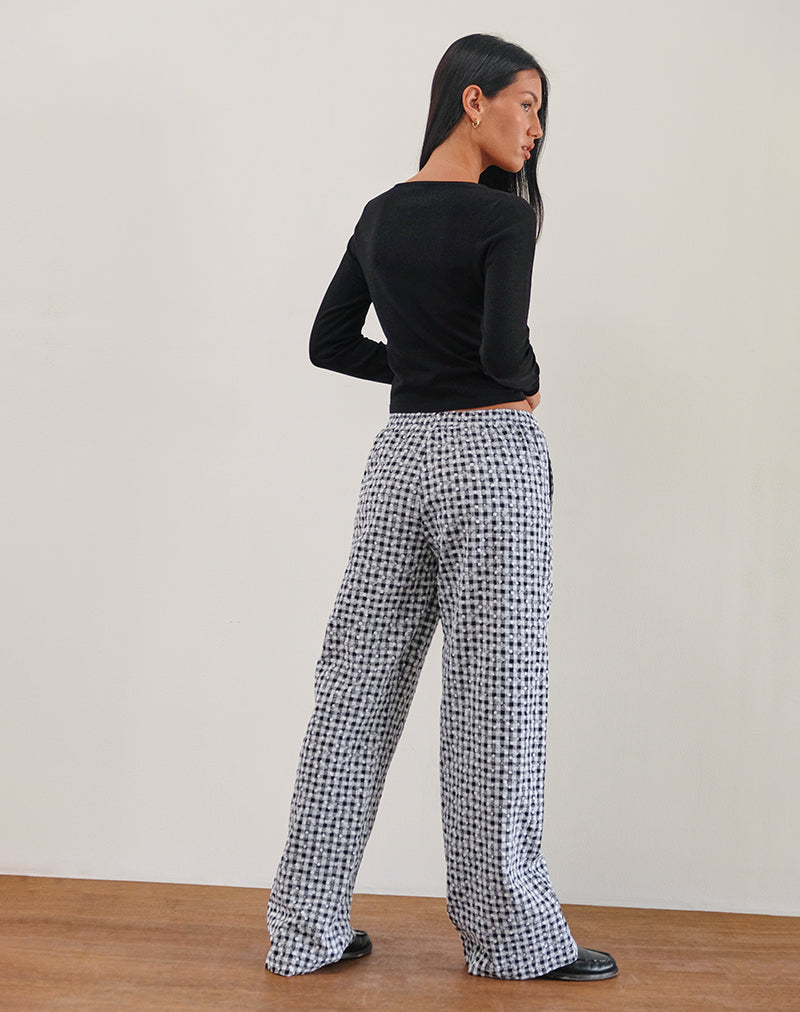 Imagen de Wasic Pantalón de lino de pata ancha en guinga floral Negro