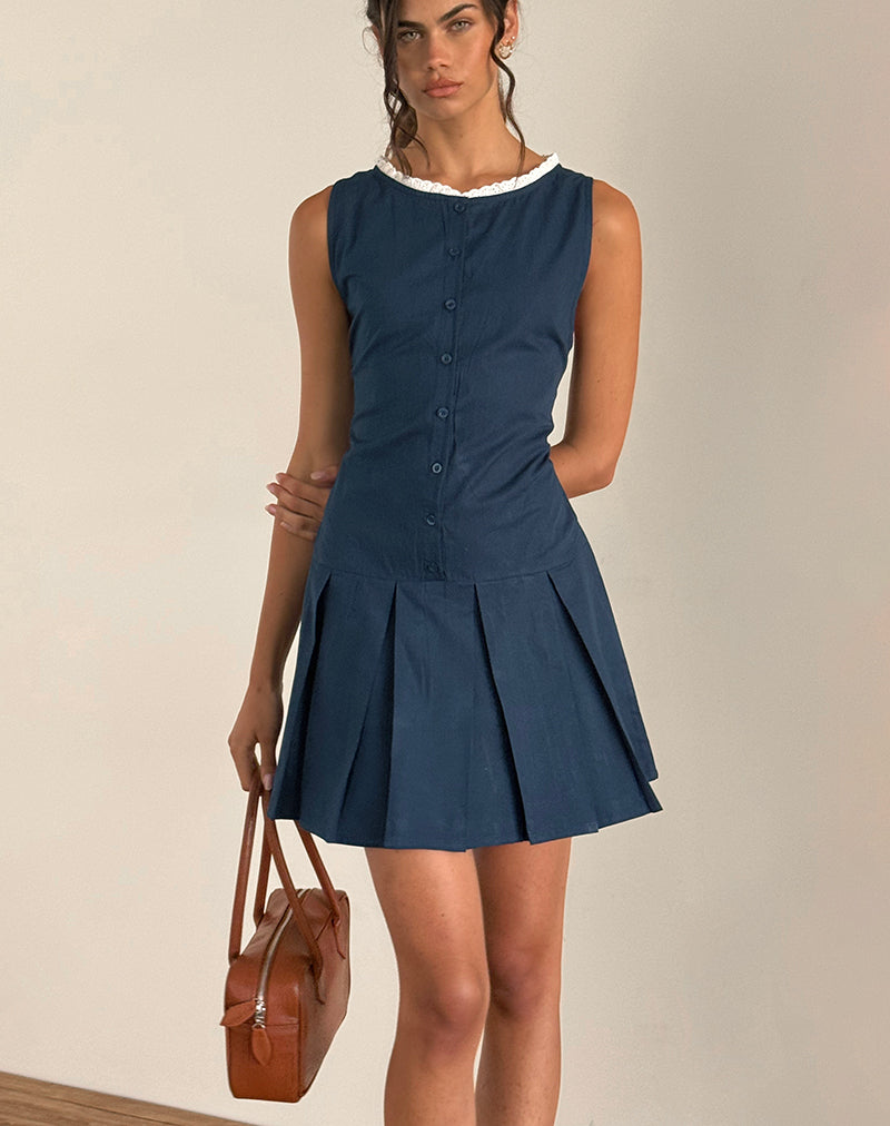 Minivestido Gitas Button en popelín azul marino