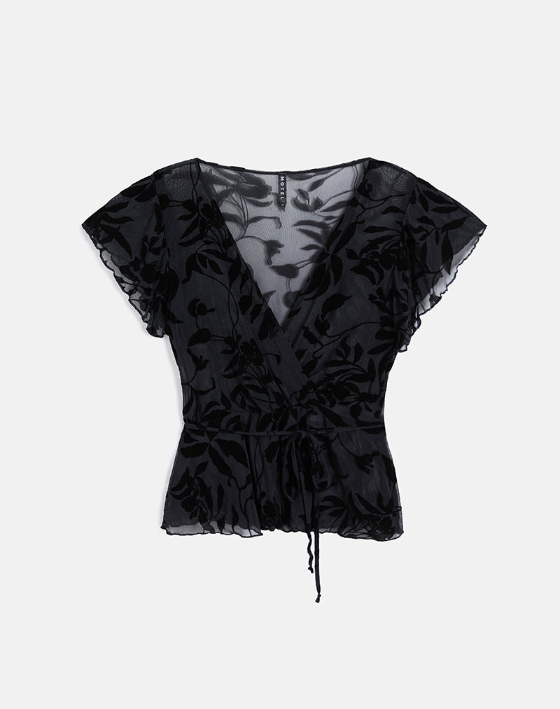 Imagen de Giuliana Wrap Top en Flock Leaf Flower Negro