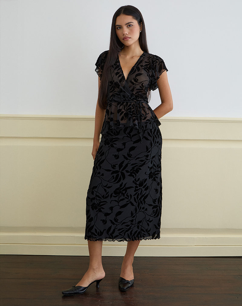Imagen de Giuliana Wrap Top en Flock Leaf Flower Negro