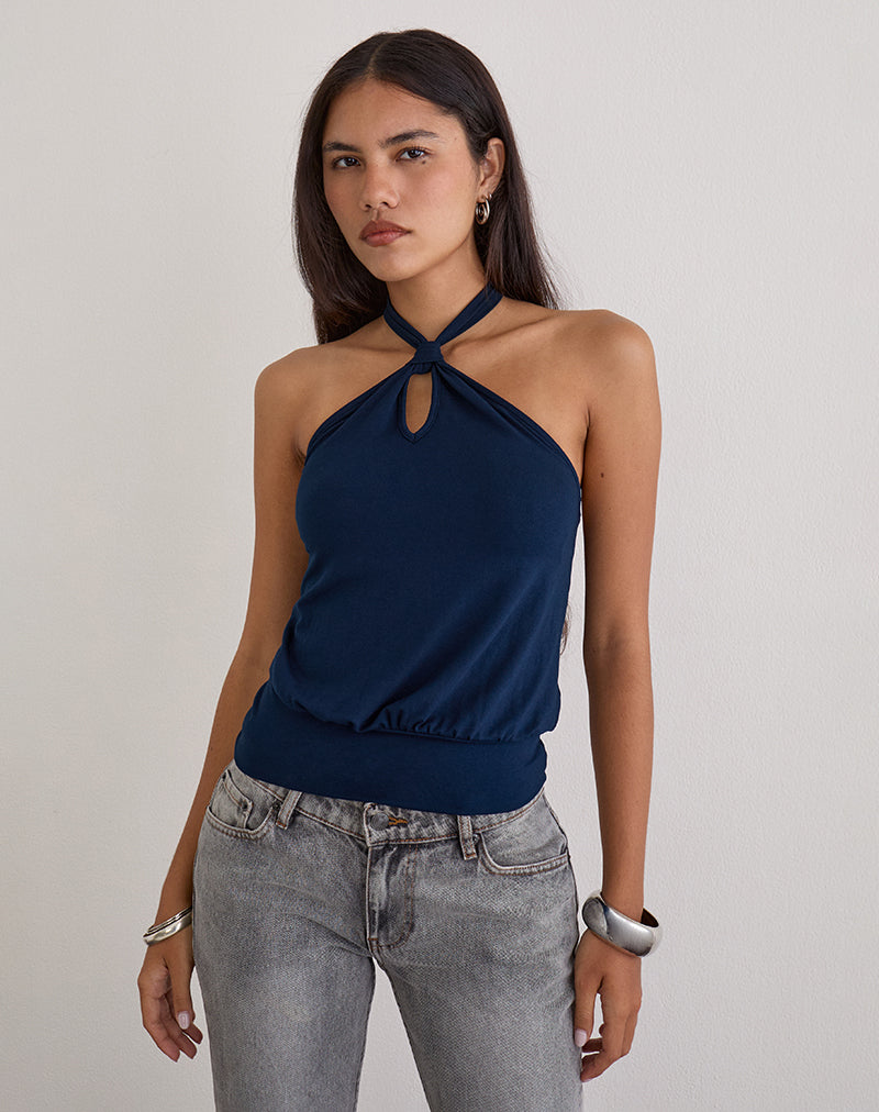 Image of Giunea Knot Halter Top in Navy