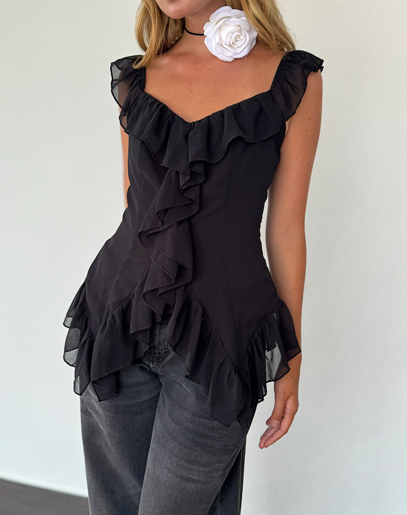 Glaiza Cami Top con volantes en negro