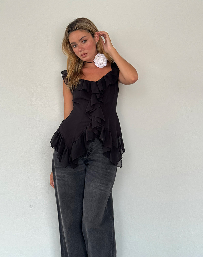 Imagen de Glaiza Ruffle Cami Top Negro