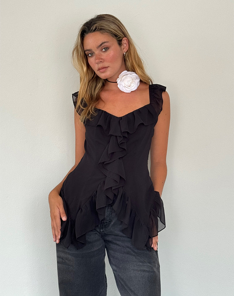 Glaiza Cami Top con volantes en negro