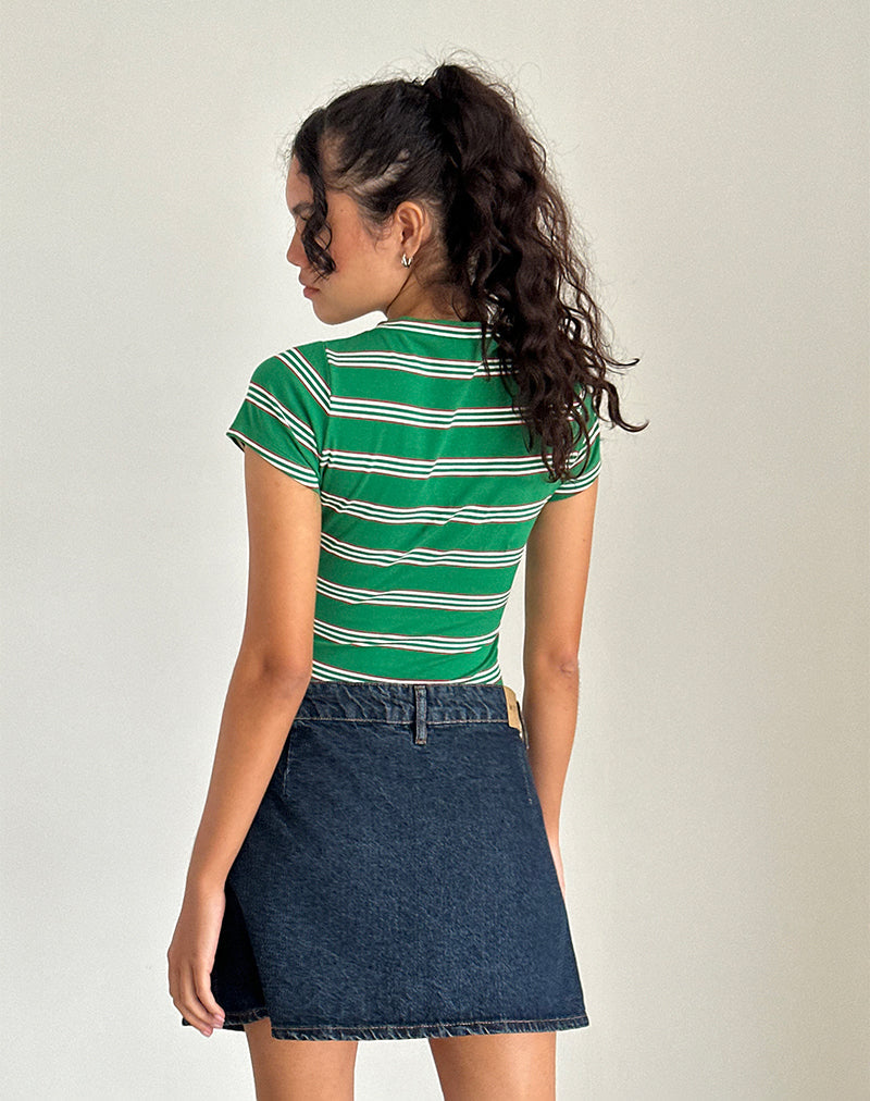 imagen de Glenda Jersey Tee en franja verde y blanca con motivo de fresas