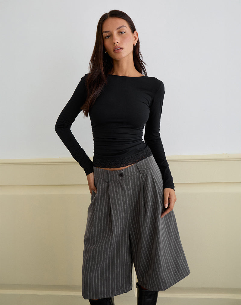 Imagen de Gomira Top de manga larga en negro con ribete de encaje