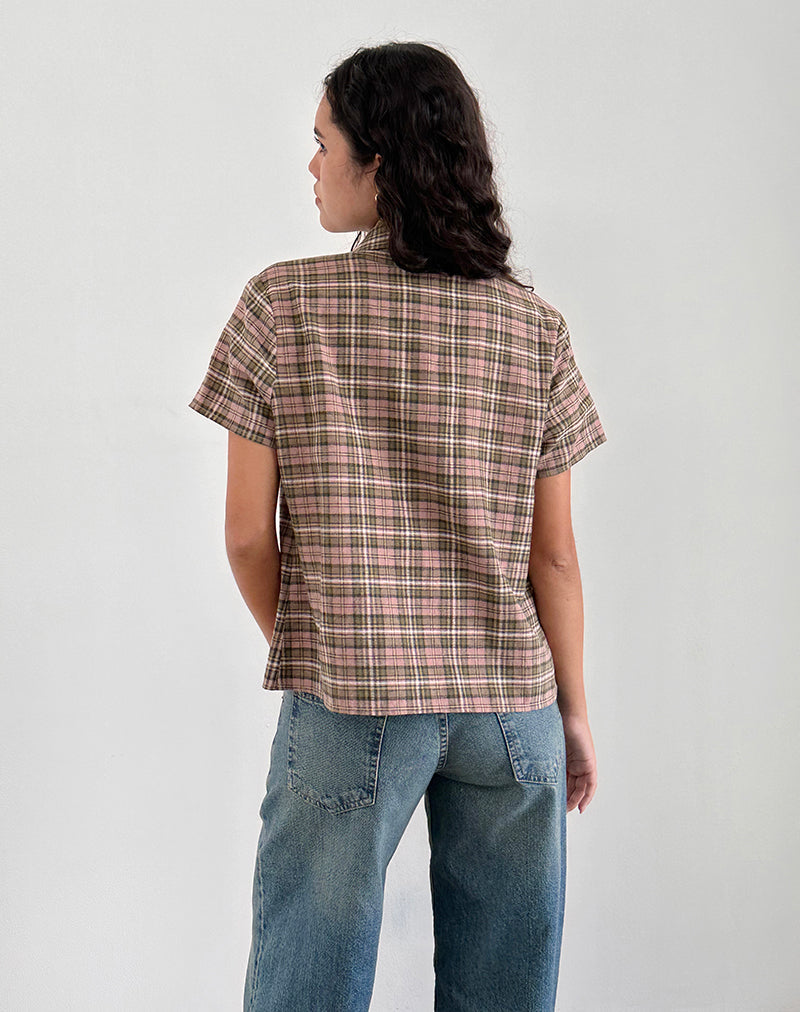 Imagen de Gosanri Camisa de manga corta a cuadros rosa y verde