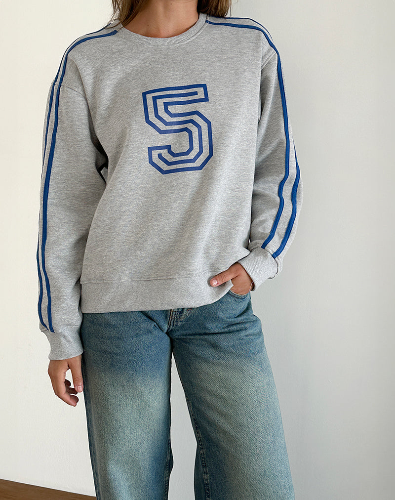 Sudadera Govel en marga gris con motivo 5 azul cobalto