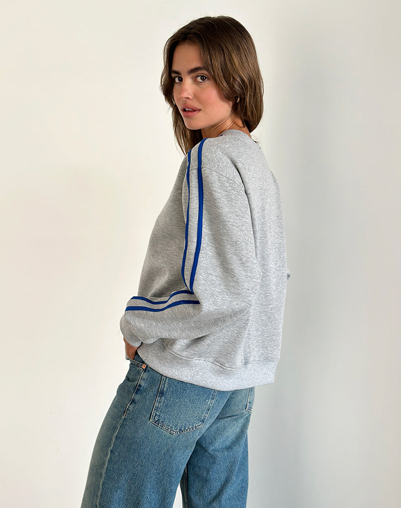Image of Sudadera Govel en marga gris con motivo 5 azul cobalto