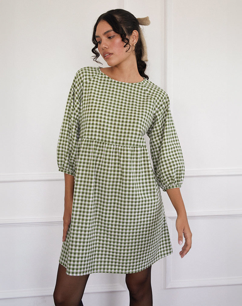 Minivestido Grace Smock en guinga oliva