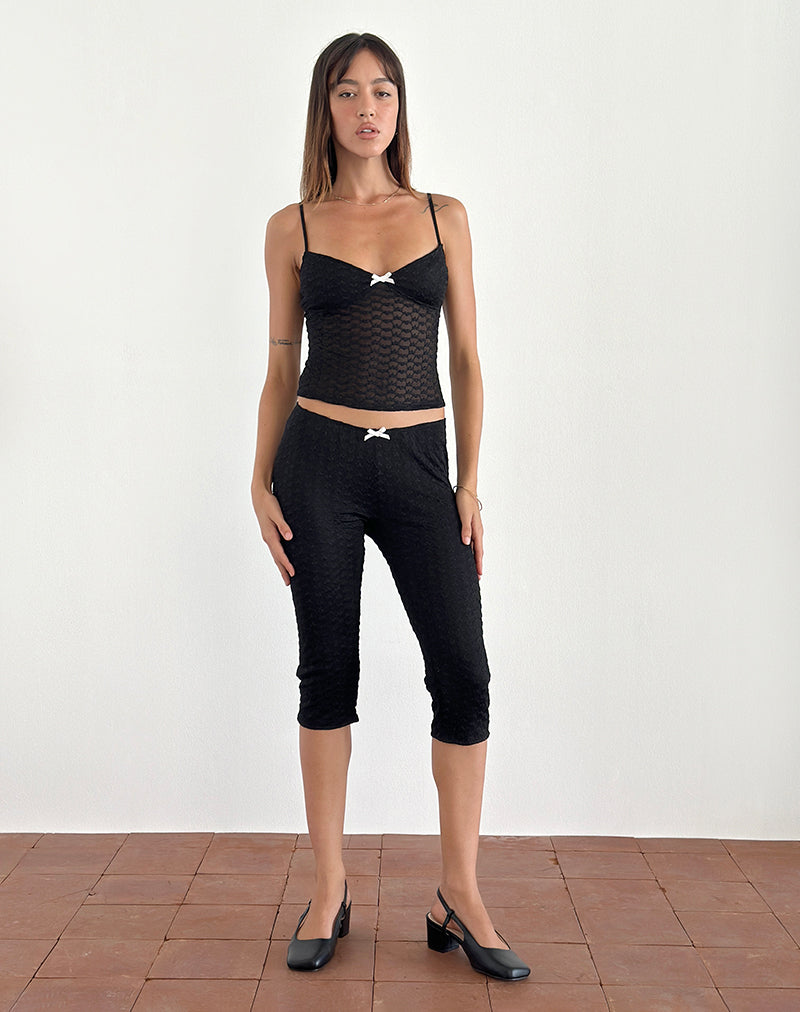 Pantalón capri Asih de encaje corazón negro