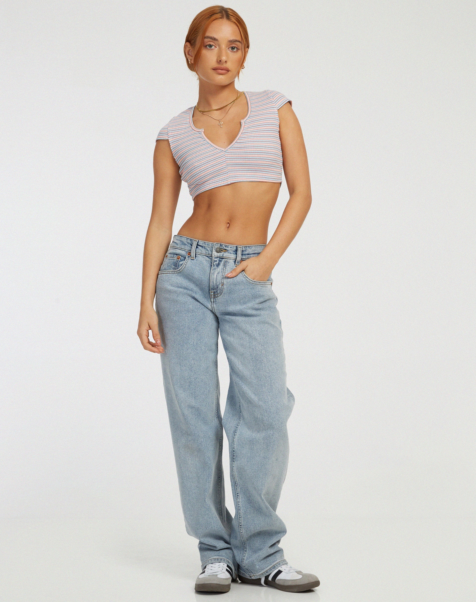 imagen de Guanna Crop Top en Stripe Rib Azul y Melocotón