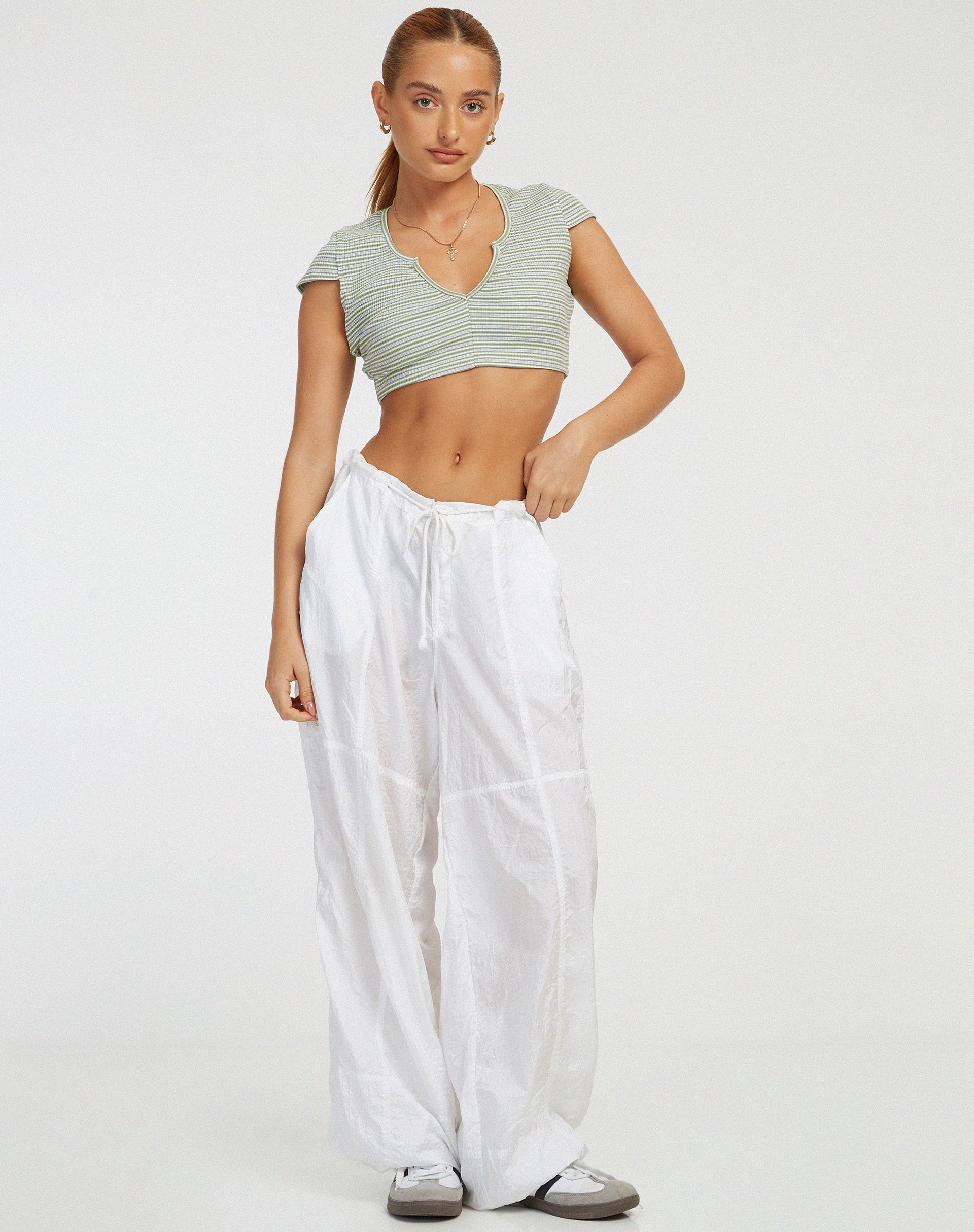 imagen de Guanna Crop Top en Stripe Rib Verde y Gris