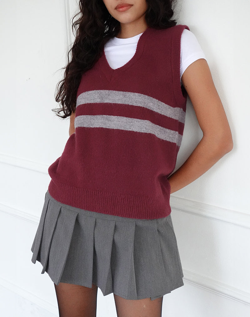 Imagen de Chaleco Guria en rojo granate con raya gris
