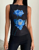 Imagen de Hala Top negro con flor de acuarela azul