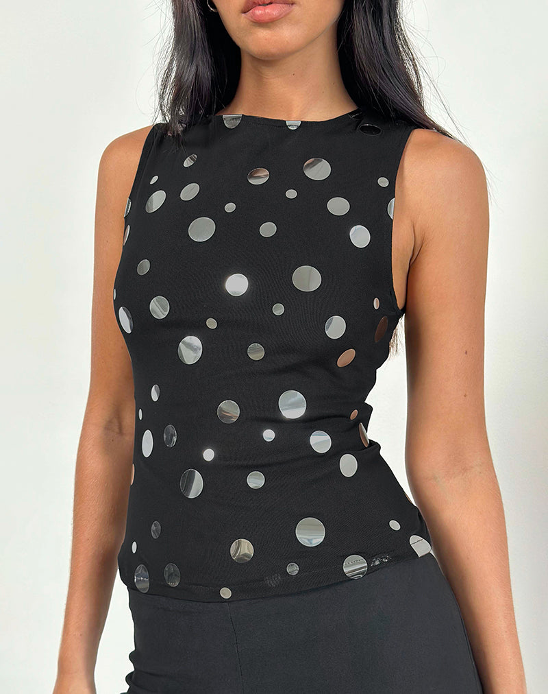Imagen de Hala Top negro con lunares plateados