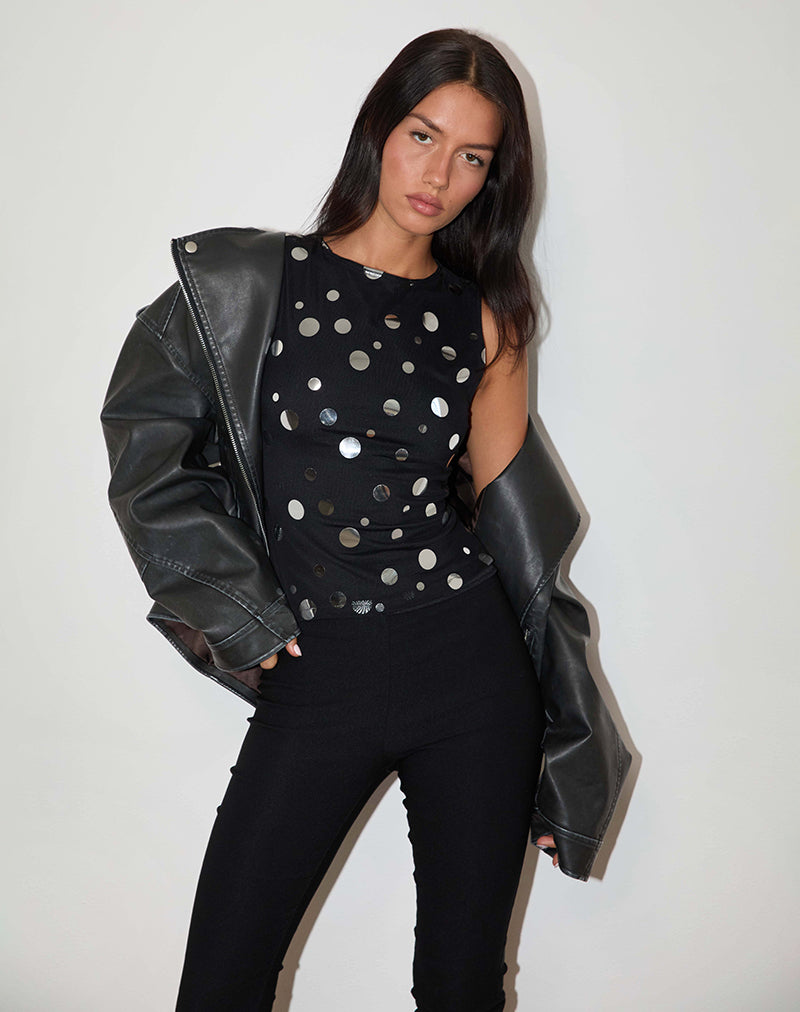 Imagen de Hala Top negro con lunares plateados