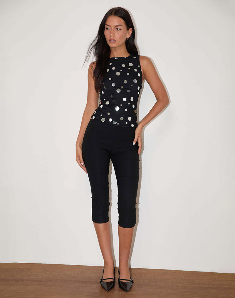 Top Hala negro con lunares plateados