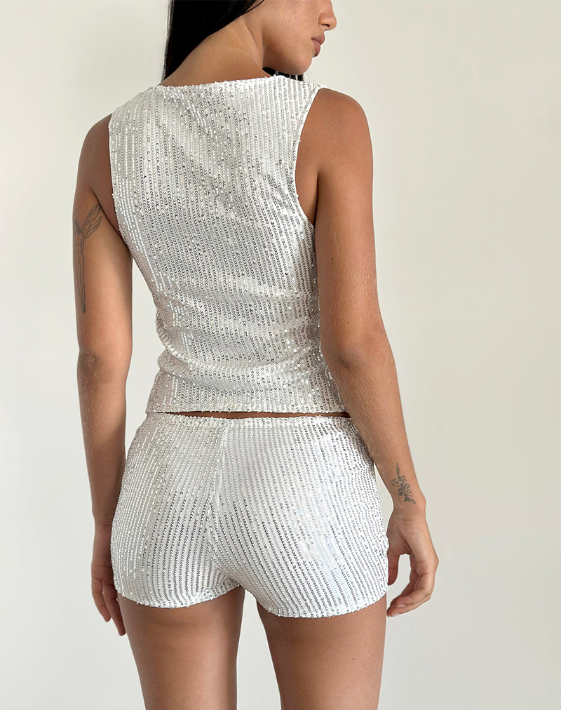 imagen de Hala Top en Cromo Plateado Drapeado Mini Lentejuelas