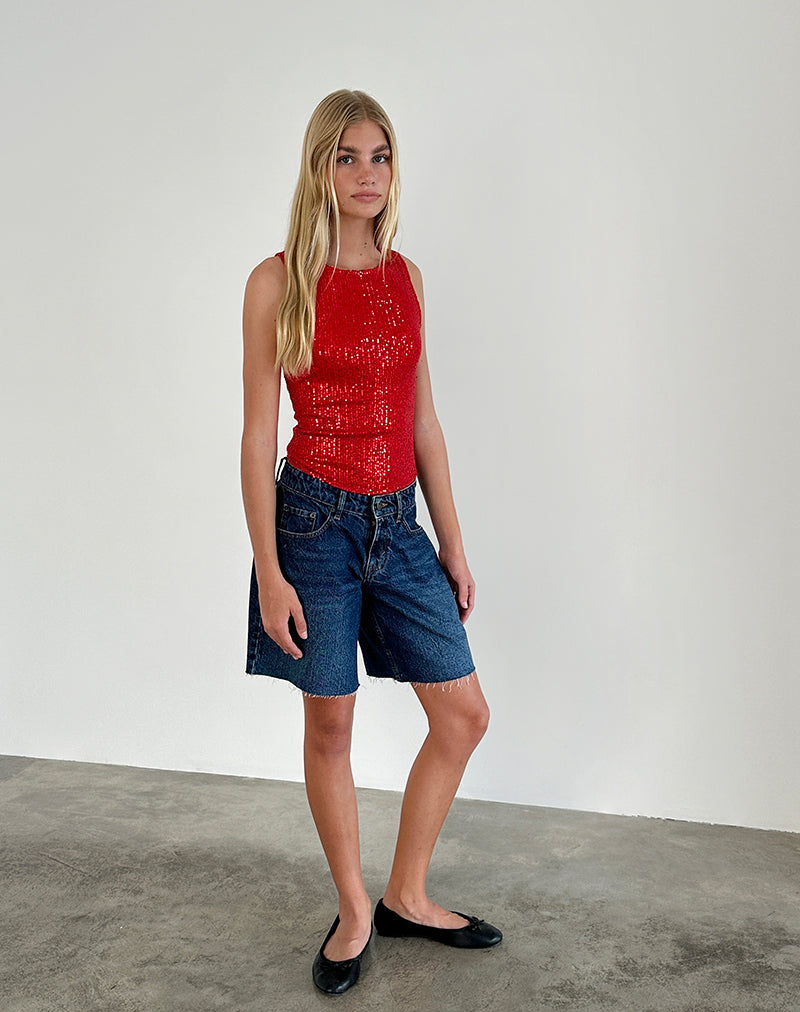 Imagen de Hala Chaleco Top en Rojo Drapeado Mini Lentejuelas