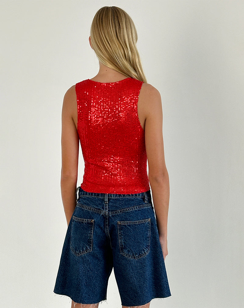Imagen de Hala Chaleco Top en Rojo Drapeado Mini Lentejuelas