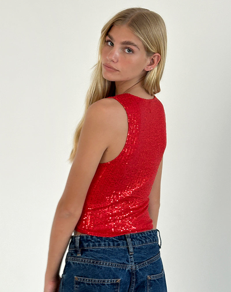 Imagen de Hala Chaleco Top en Rojo Drapeado Mini Lentejuelas