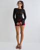 Imagen de Halfi Top de manga larga de encaje de crochet Hibiscus Negro
