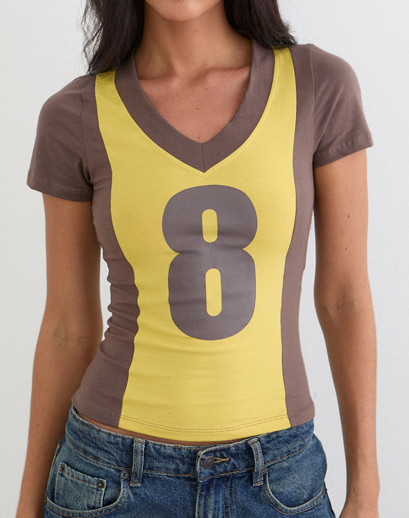 Top Haloda con cuello en V en combinación de color café con sol y cuarzo