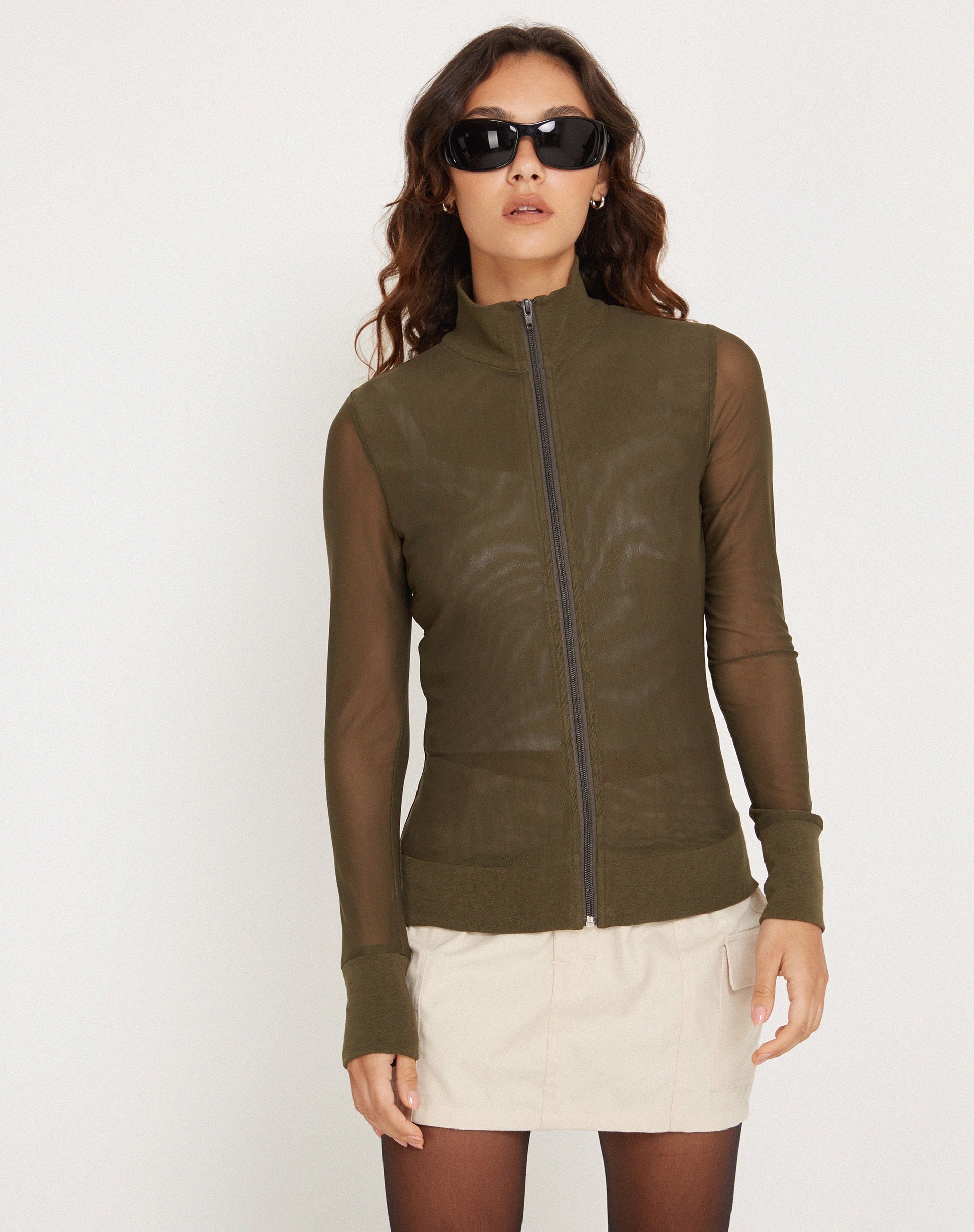 imagen de Hanbin Zip Up Jumper in Mesh Olive