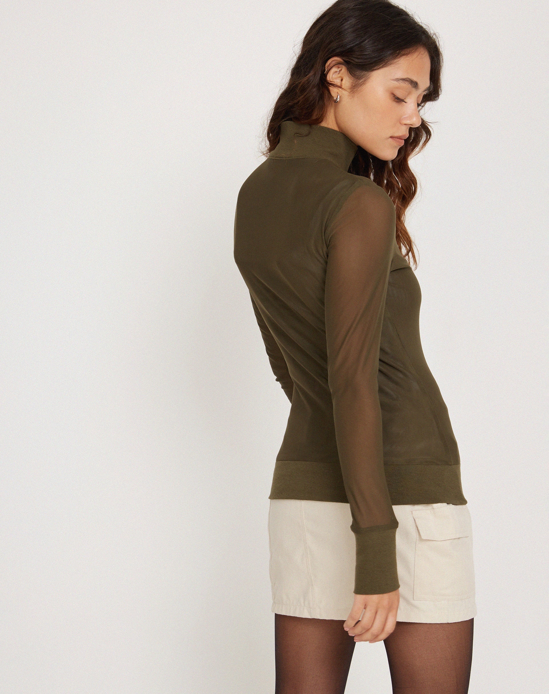 imagen de Hanbin Zip Up Jumper in Mesh Olive
